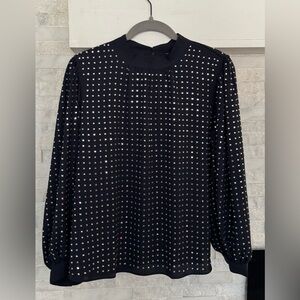 Ann Taylor Navy Blouse with Silver Accents
